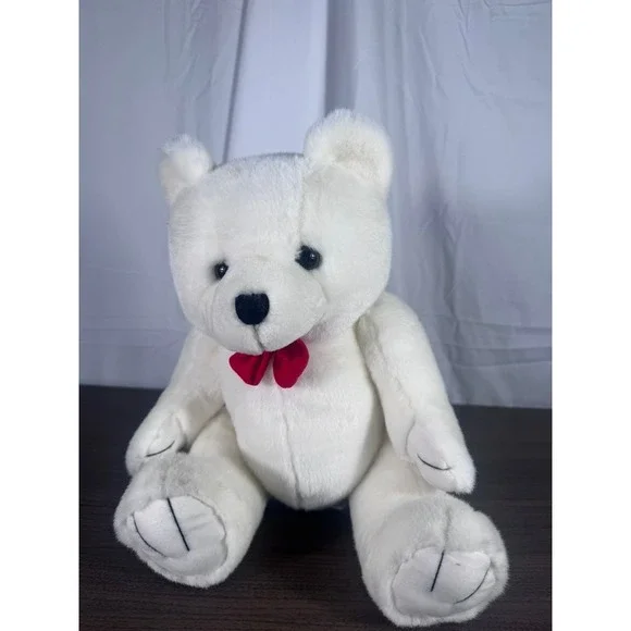 Vintage Steven Smith White Teddy Bear Plush Red Bow Stuffie Collectible Bear - Picture 5 of 5